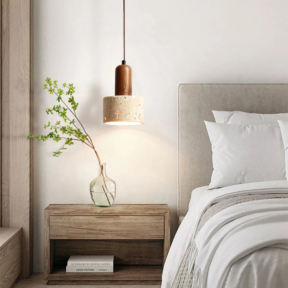 ECOLYTE Stone Wood Decorative Industrial Style Hanging Lamp