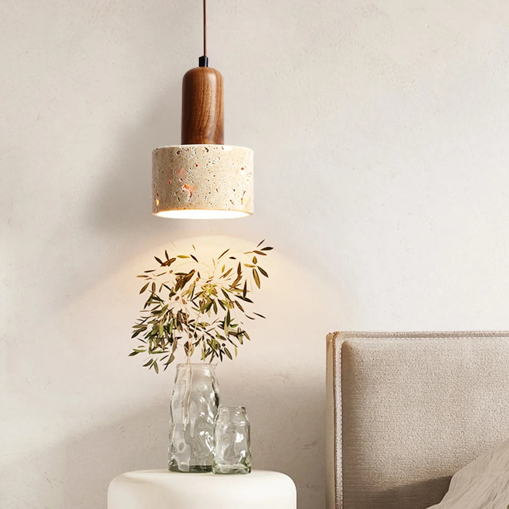 ECOLYTE Stone Wood Decorative Industrial Style Hanging Lamp