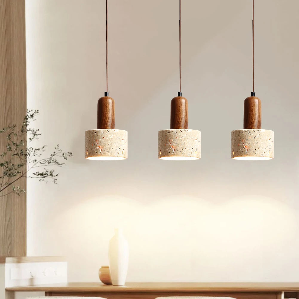 ECOLYTE Stone Wood Decorative Industrial Style Hanging Lamp