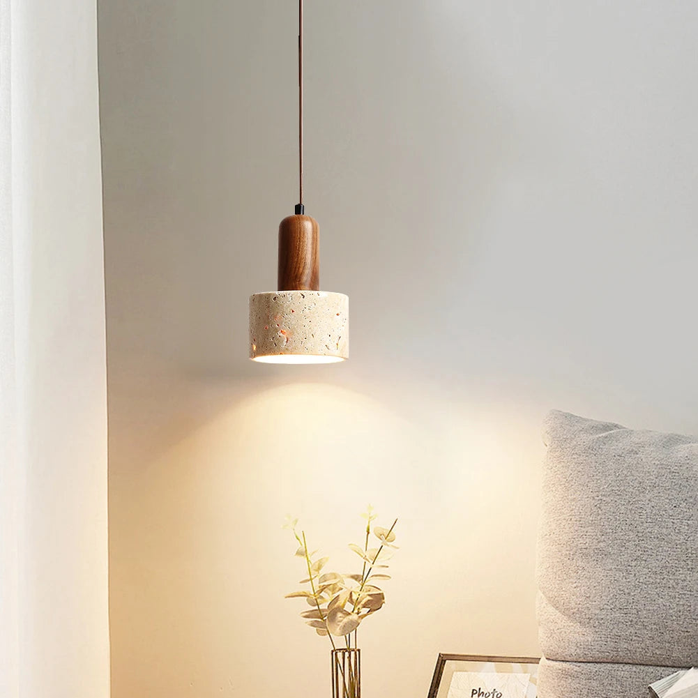 ECOLYTE Stone Wood Decorative Industrial Style Hanging Lamp