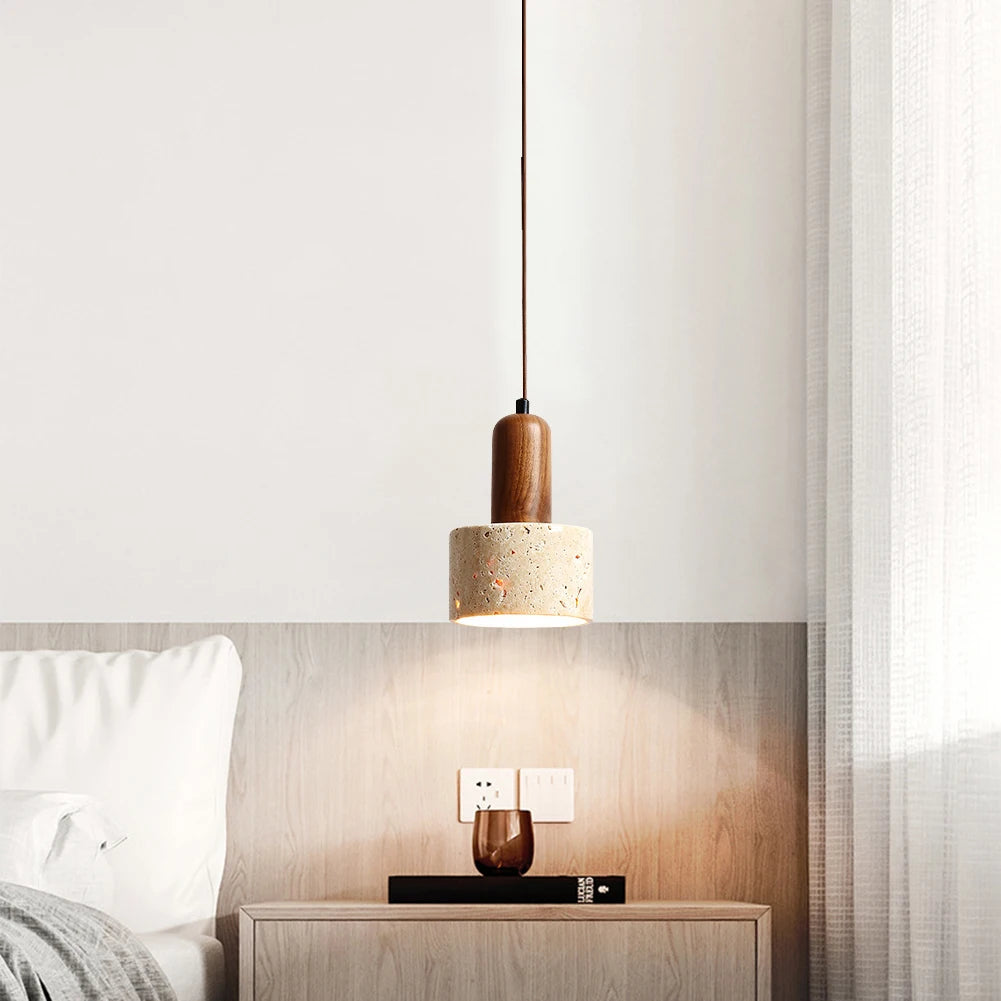 ECOLYTE Stone Wood Decorative Industrial Style Hanging Lamp